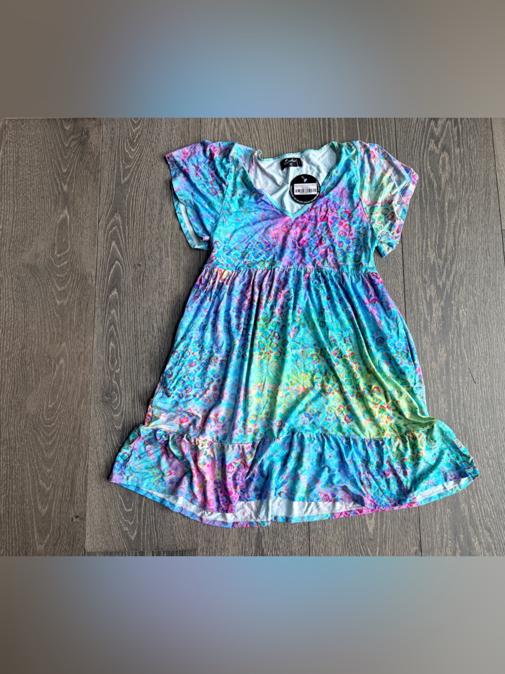 Exotica Mermaid Jag Slinky to Touch Baby Doll V Neck Tiered Mini Dress Size XS